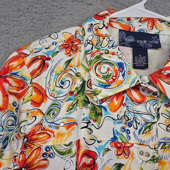 Susan Graver Style Jacket Womens S White Floral Colorful Embellished Stretch NEW - Picture 5 of 16